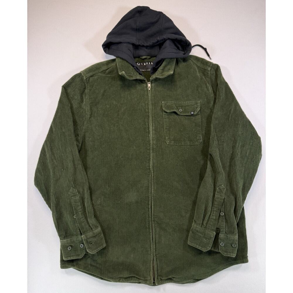 Empyre Corduroy Hooded Jacket Shirt Mens XL Green Zip Up Skate Shacket